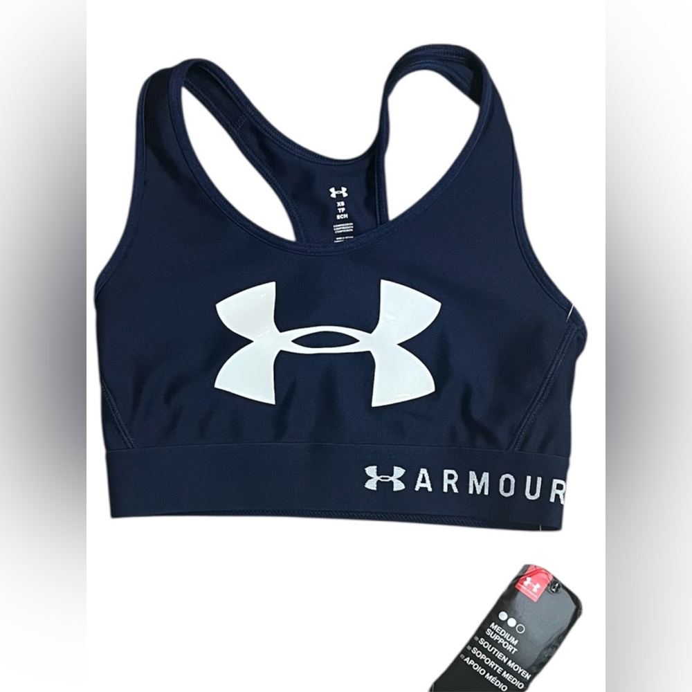 Under Armour Navy Sports Bra with White Logo XS